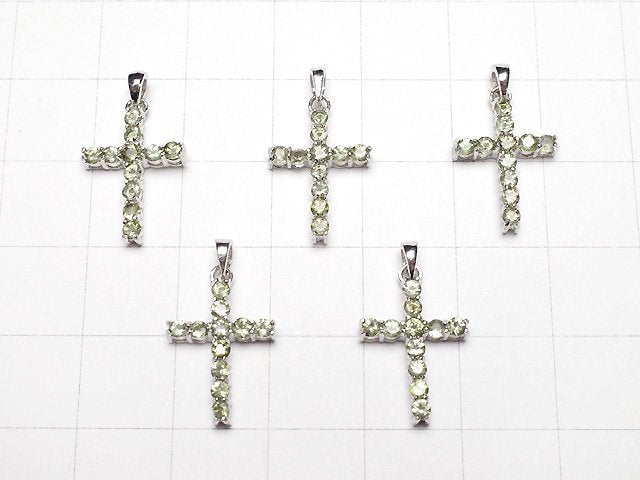 [Video]High Quality Moldavite AAA Cross Pendant 16x12mm Silver925 1pc