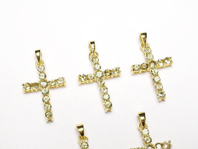 [Video]High Quality Moldavite AAA Cross Pendant 16x12mm 18KGP 1pc