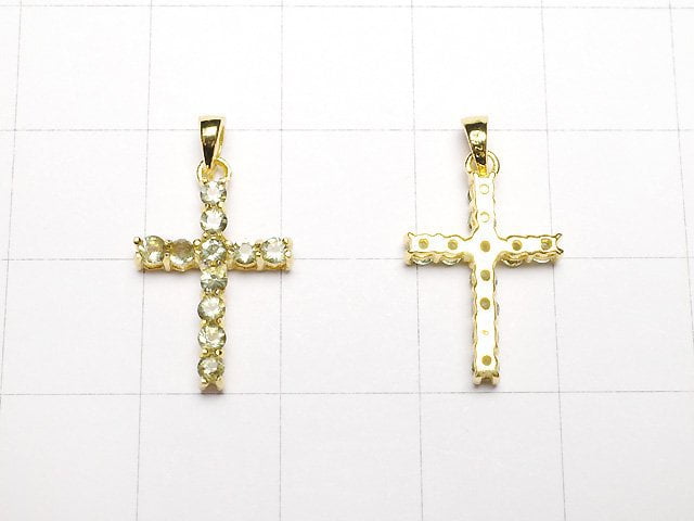 [Video]High Quality Moldavite AAA Cross Pendant 16x12mm 18KGP 1pc