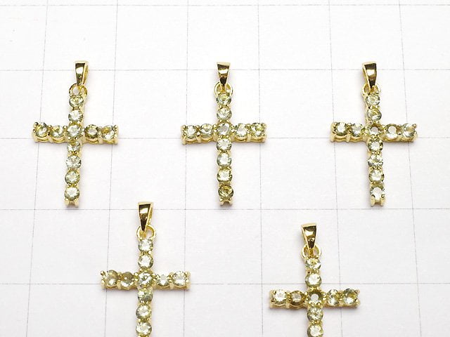 [Video]High Quality Moldavite AAA Cross Pendant 16x12mm 18KGP 1pc