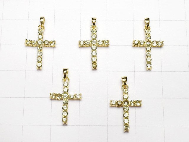 [Video]High Quality Moldavite AAA Cross Pendant 16x12mm 18KGP 1pc