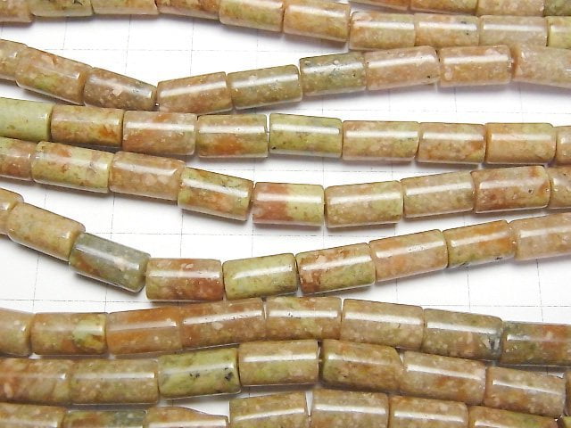 [Video] Unakite Tube 10x6x6mm 1strand beads (aprx.15inch/38cm)
