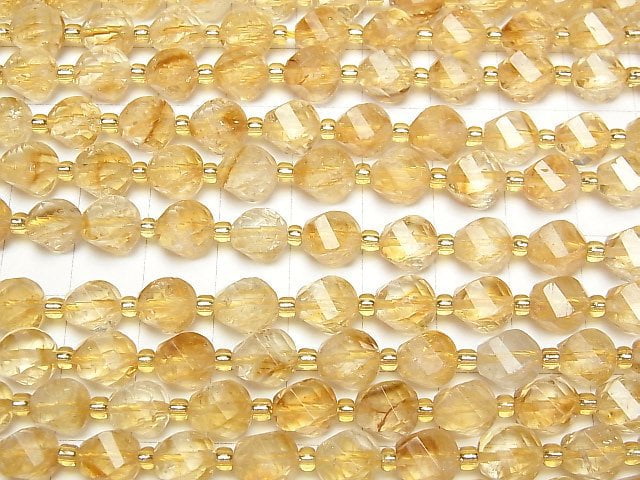 [Video] Phantom Citrine AA++ 4Faceted Twist x Multiple Facets 8x6x6mm half or 1strand beads (aprx.15inch/36cm)