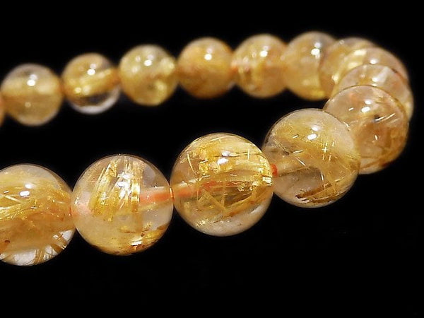 [Video][One of a kind] Rutilated Quartz AAA- Round 9mm Bracelet NO.16