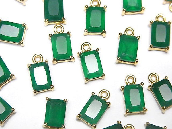 [Video]High Quality Green Onyx AAA Bezel Setting Rectangle Faceted 8x6mm 18KGP 2pcs
