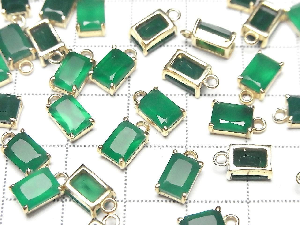 High Quality Green Onyx AAA Bezel Setting Rectangle Faceted 7.5x5.5mm 18KGP 1pc