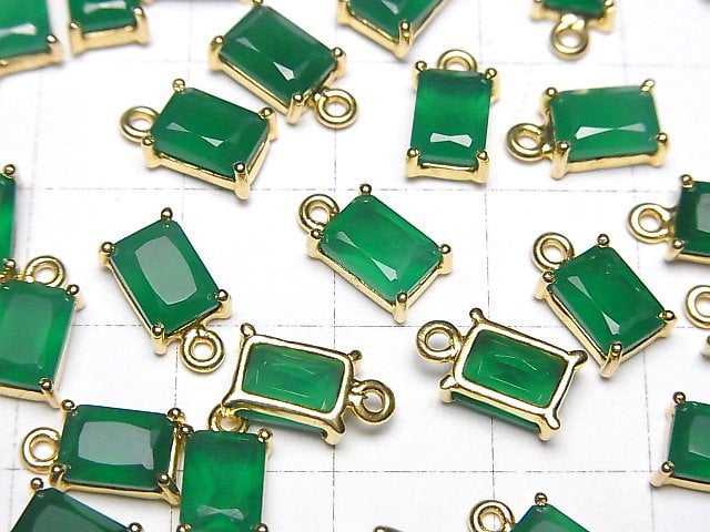 [Video]High Quality Green Onyx AAA Bezel Setting Rectangle Faceted 8x6mm 18KGP 2pcs