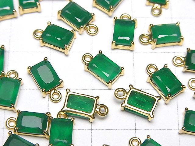 Hochwertiger Grüner Onyx AAA Zargenfassung Rechteck Facettiert 8x6mm 18KGP 2 Stück