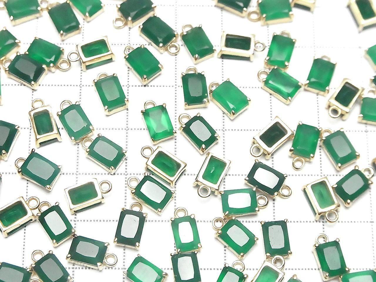 High Quality Green Onyx AAA Bezel Setting Rectangle Faceted 7.5x5.5mm 18KGP 1pc