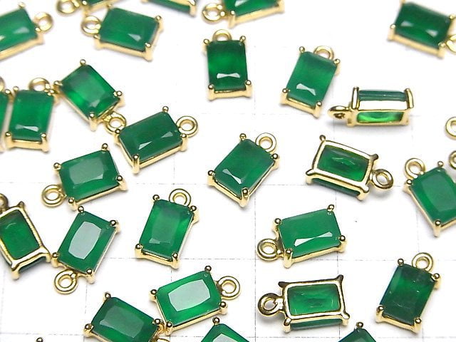 Hochwertiger Grüner Onyx AAA Zargenfassung Rechteck Facettiert 8x6mm 18KGP 2 Stück