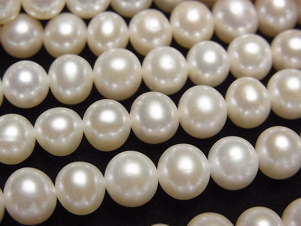 [Video] Fresh Water Pearl AAA- Semi Round 6-7mm White half or 1strand beads (aprx.15inch/36cm)
