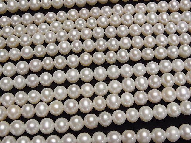 [Video] Fresh Water Pearl AAA- Semi Round 6-7mm White half or 1strand beads (aprx.15inch/36cm)