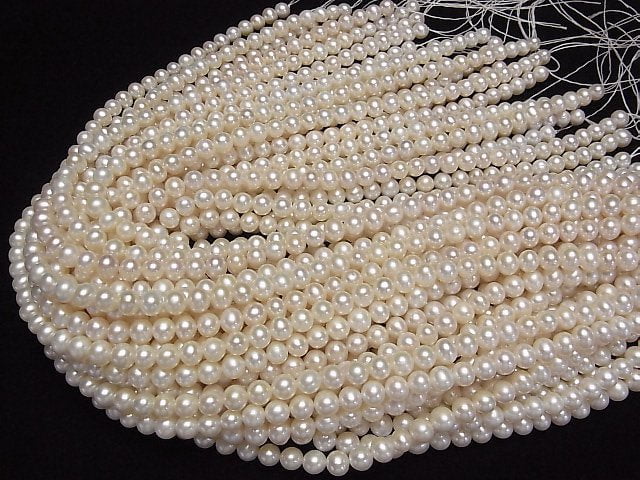 [Video] Fresh Water Pearl AAA- Semi Round 6-7mm White half or 1strand beads (aprx.15inch/36cm)