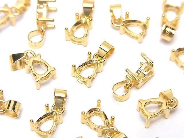[Video] Silver925 Pendant Frame Pear Shape Faceted 6x4mm 18KGP 1pc
