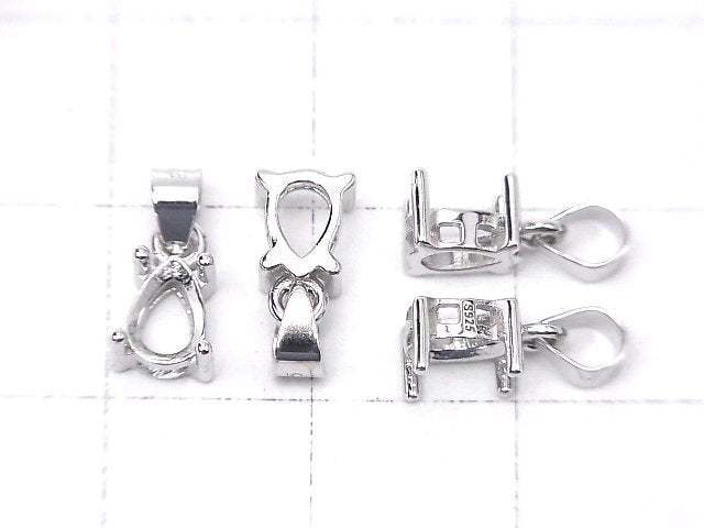 [Video]Silver925 Pendant Frame Pear shape Faceted 6x4mm Rhodium Plated 1pc