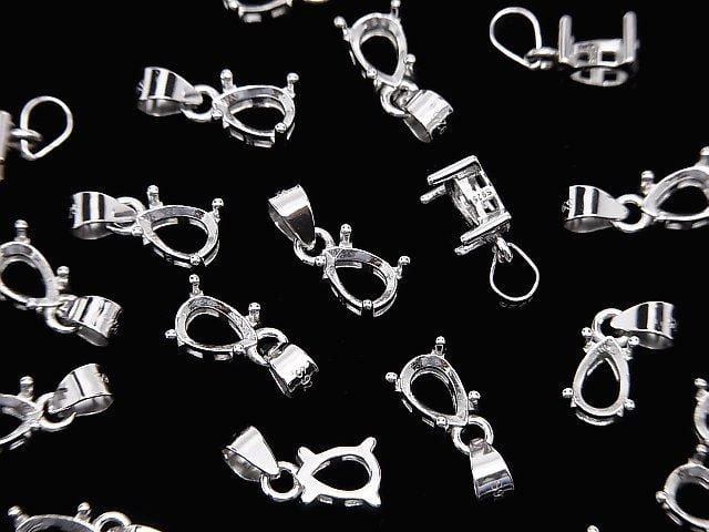 [Video] Silver925 Pendant Frame Pear shape Faceted 6x4mm Rhodium Plated 1pc