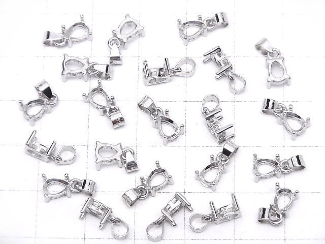 [Video]Silver925 Pendant Frame Pear shape Faceted 6x4mm Rhodium Plated 1pc