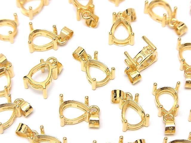 [Video] Silver925 Pendant Frame Pear Shape Faceted 8x6mm 18KGP 1pc