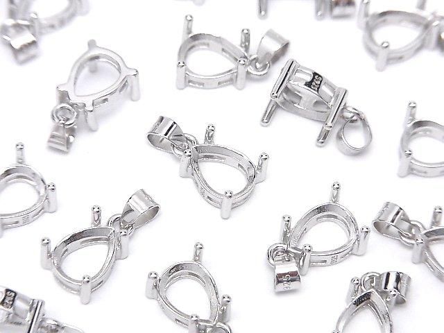 [Video] Silver925 Pendant Frame Pear shape Faceted 8x6mm Rhodium Plated 1pc
