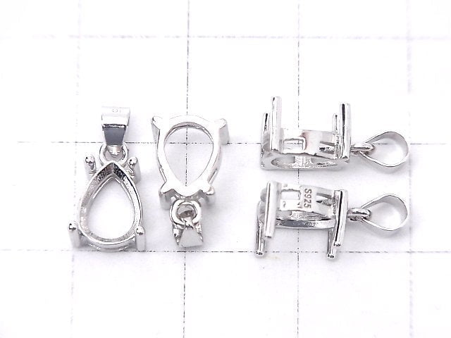 [Video]Silver925 Pendant Frame Pear shape Faceted 8x6mm Rhodium Plated 1pc