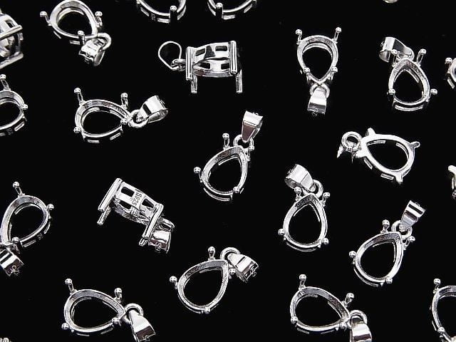 [Video] Silver925 Pendant Frame Pear shape Faceted 8x6mm Rhodium Plated 1pc