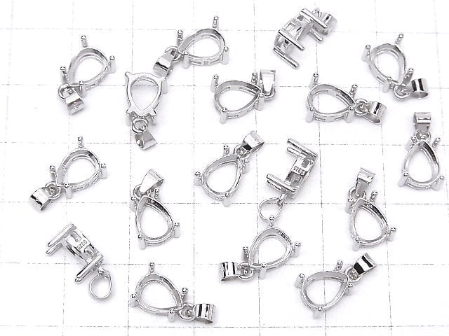 [Video]Silver925 Pendant Frame Pear shape Faceted 8x6mm Rhodium Plated 1pc