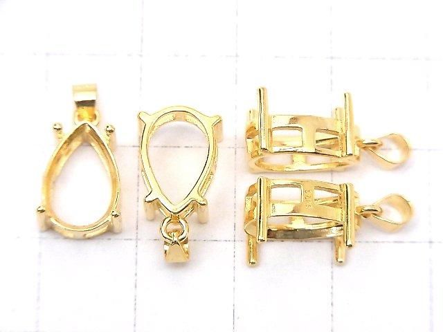 [Video] Silver925 Pendant Frame Pear Shape Faceted 12x8mm 18KGP 1pc