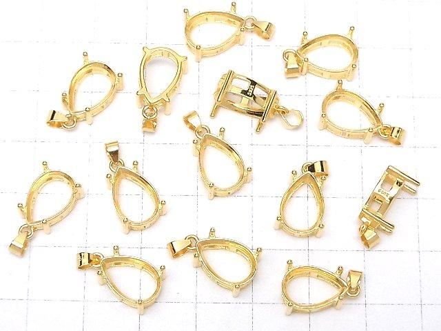 [Video] Silver925 Pendant Frame Pear Shape Faceted 12x8mm 18KGP 1pc