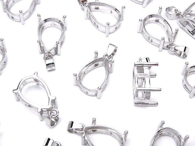 [Video] Silver925 Pendant Frame Pear Shape Faceted 12x8mm Rhodium Plated 1pc