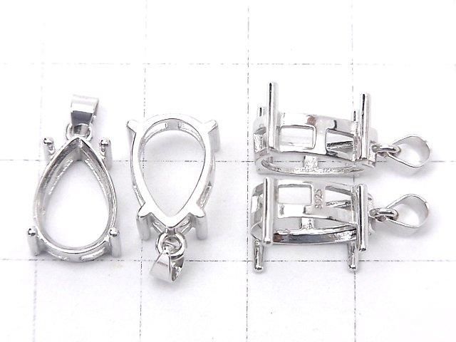 [Video] Silver925 Pendant Frame Pear Shape Faceted 12x8mm Rhodium Plated 1pc