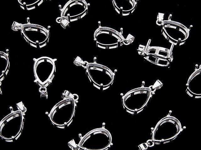[Video] Silver925 Pendant Frame Pear Shape Faceted 12x8mm Rhodium Plated 1pc