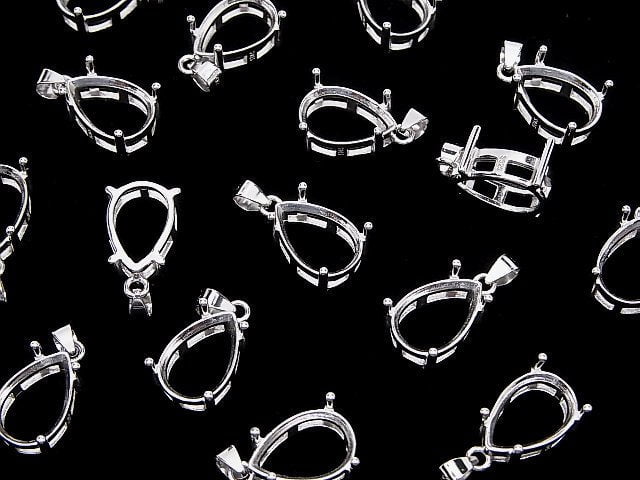 [Video]Silver925 Pendant Frame Pear shape Faceted 12x8mm Rhodium Plated 1pc