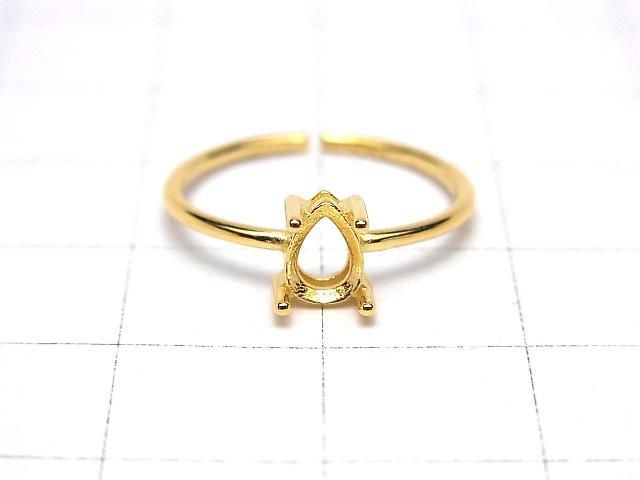 [Video] Silver925 Ring Frame (Prong Setting) Pear Shape Faceted 6x4mm 18KGP Free Size 1pc