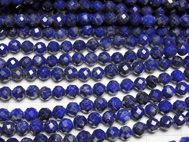 [Video]High Quality! Lapislazuli AAA- Faceted Round 4mm 1strand beads (aprx.15inch/37cm)