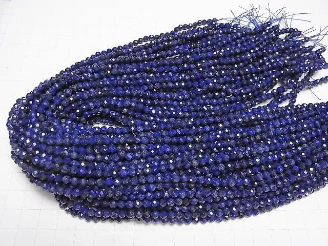 [Video]High Quality! Lapislazuli AAA- Faceted Round 4mm 1strand beads (aprx.15inch/37cm)