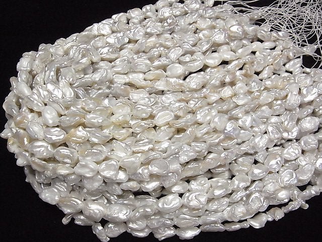 [Video] Fresh Water Pearl Keshi Pearl AA++ Baroque 10-14mm White 1strand beads (aprx.15inch/37cm)