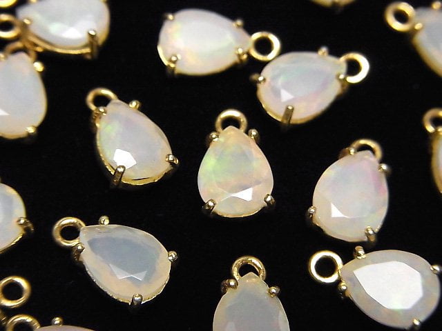 [Video]High Quality Ethiopian Opal AA++ Bezel Setting Pear shape Faceted 8x6mm 18KGP 2pcs