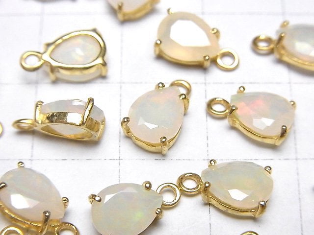 [Video]High Quality Ethiopian Opal AA++ Bezel Setting Pear shape Faceted 8x6mm 18KGP 2pcs