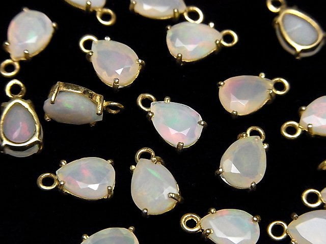 [Video]High Quality Ethiopian Opal AA++ Bezel Setting Pear shape Faceted 8x6mm 18KGP 2pcs