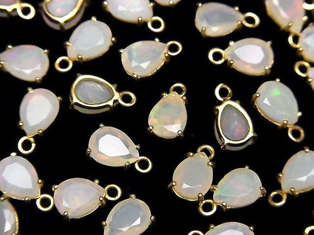 [Video]High Quality Ethiopian Opal AA++ Bezel Setting Pear shape Faceted 8x6mm 18KGP 2pcs