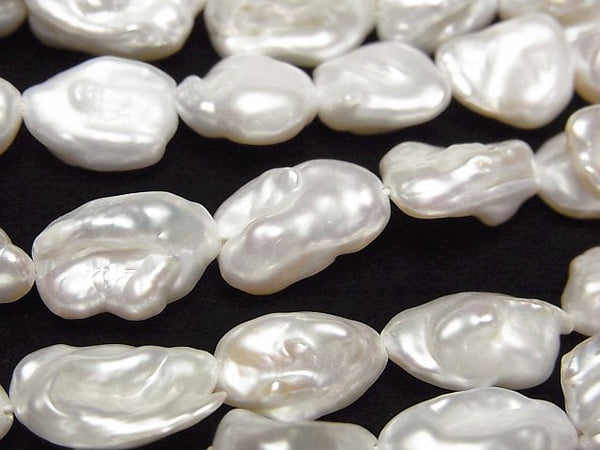 [Video] Fresh Water Pearl Keshi Pearl AA++ Baroque 10-19mm White 1strand beads (aprx.15inch/37cm)