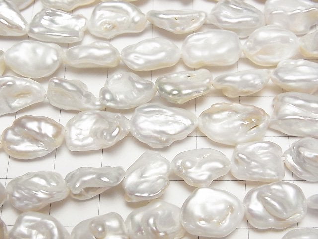 [Video] Fresh Water Pearl Keshi Pearl AA++ Baroque 10-19mm White 1strand beads (aprx.15inch/37cm)