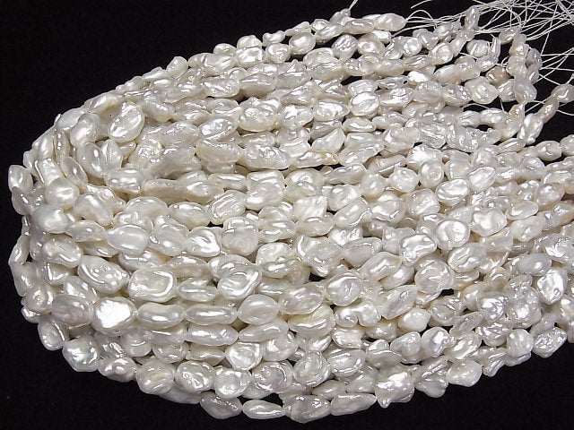 [Video] Fresh Water Pearl Keshi Pearl AA++ Baroque 10-19mm White 1strand beads (aprx.15inch/37cm)