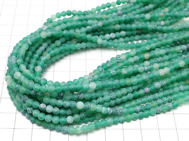 [Video] Frost green color agate Round 4mm antique finish 1strand beads (aprx.14inch/35cm)