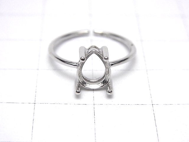 [Video]Silver925 Ring Frame (Prong Setting)Pear shape Faceted 8x6mm Rhodium Plated Free size 1pc