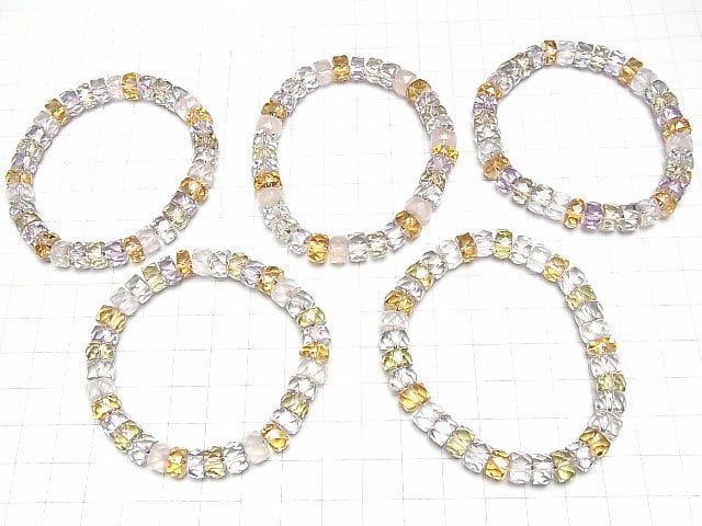 [Video]High Quality Mixed Stone AAA- Faceted Button Rondelle 8x8x5mm Bracelet