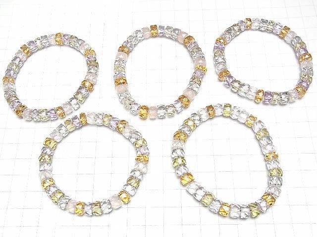 [Video]High Quality Mixed Stone AAA- Faceted Button Roundel 8x8x5mm Bracelet