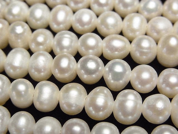 [Video] Fresh Water Pearl AA+ Potato 6-7mm White [1mm hole] 1strand beads (aprx.14inch/34cm)