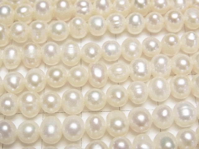 [Video] Fresh Water Pearl AA+ Potato 6-7mm White [1mm hole] 1strand beads (aprx.14inch/34cm)