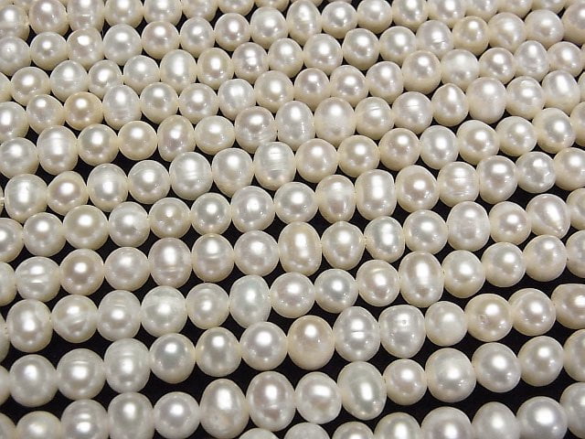 [Video] Fresh Water Pearl AA+ Potato 6-7mm White [1mm hole] 1strand beads (aprx.14inch/34cm)